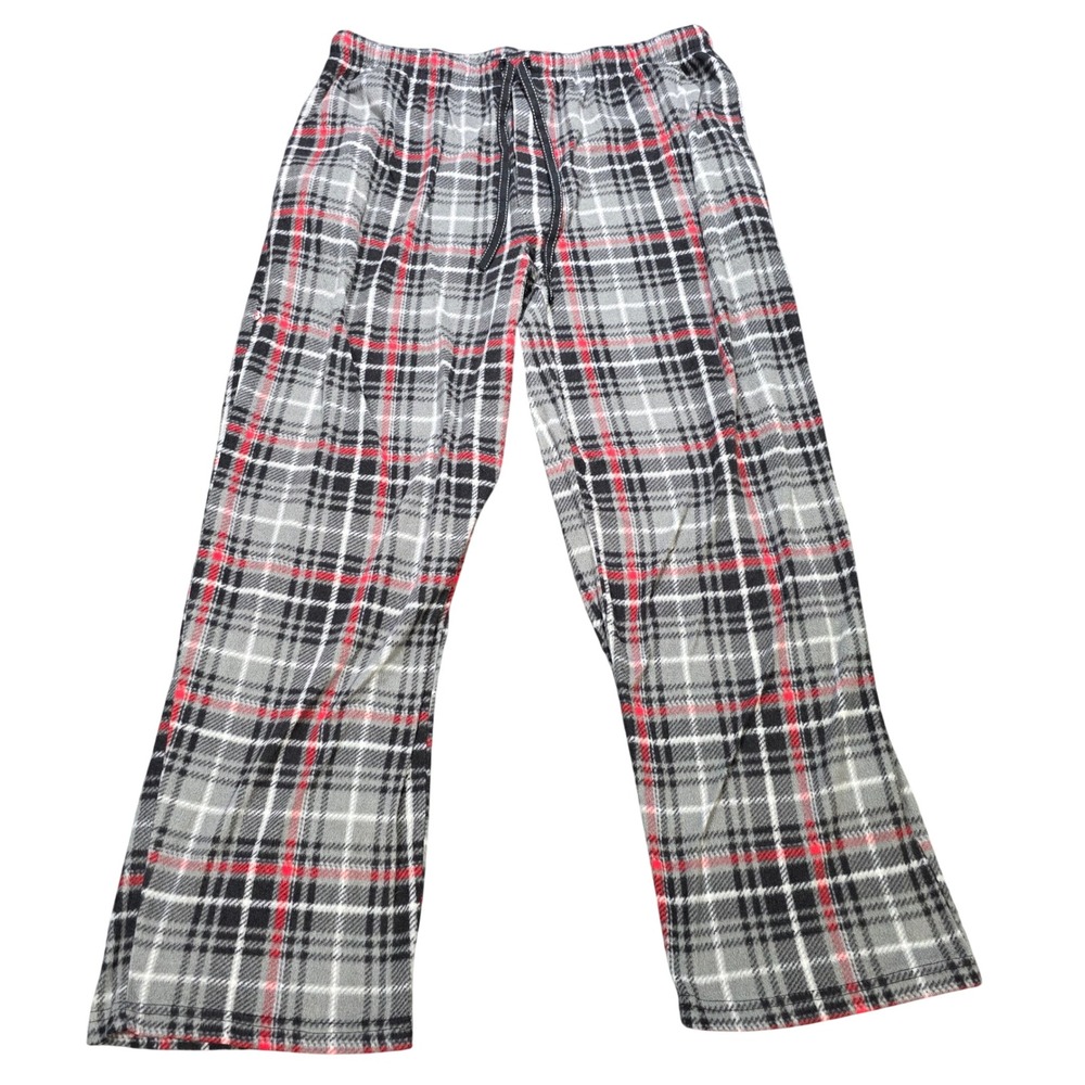 Stafford Fleece Pajama Pants Men's Size XL Grey Red Black Plaid Regular Fit